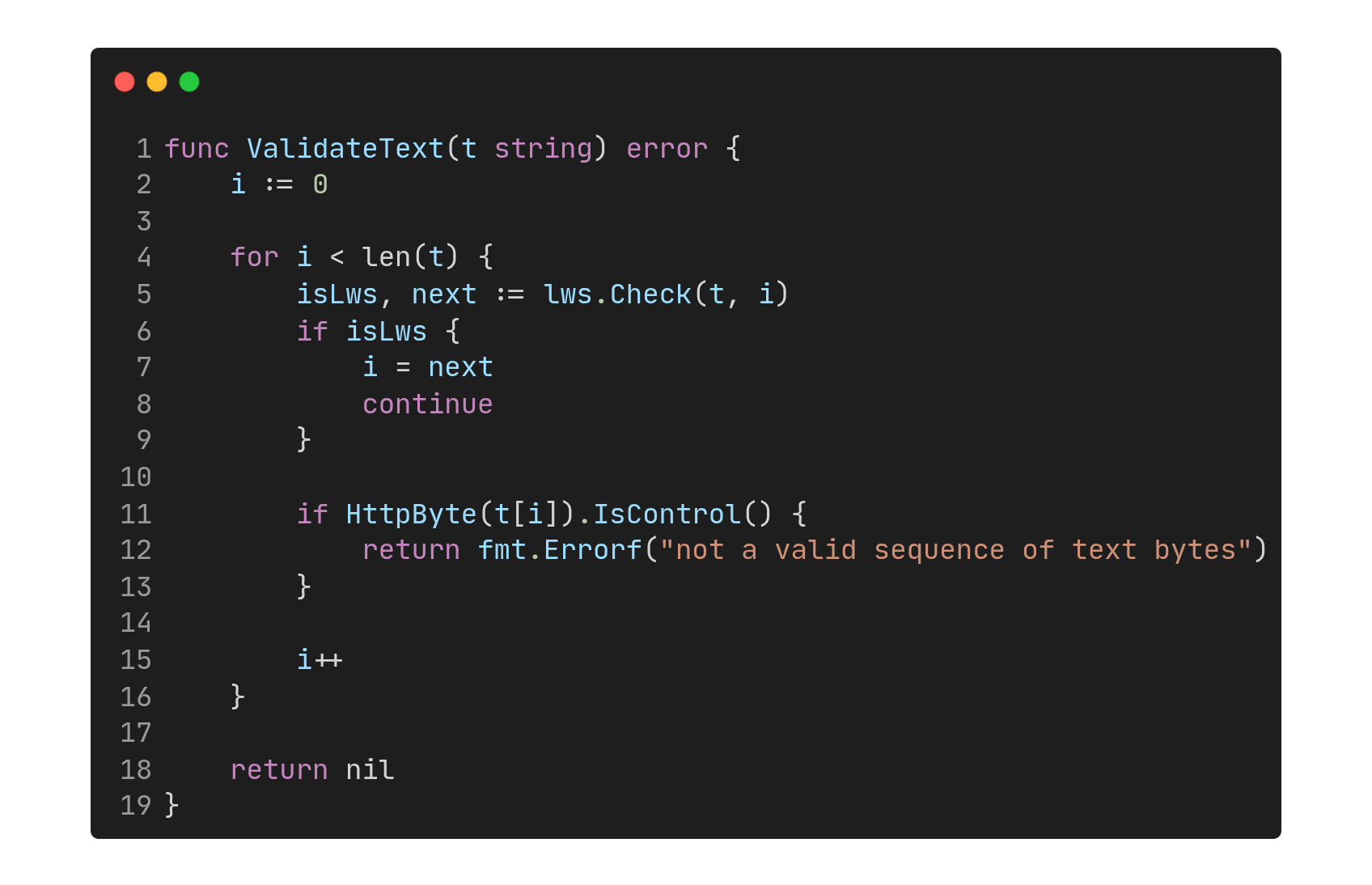 Screenshot of sample validation method